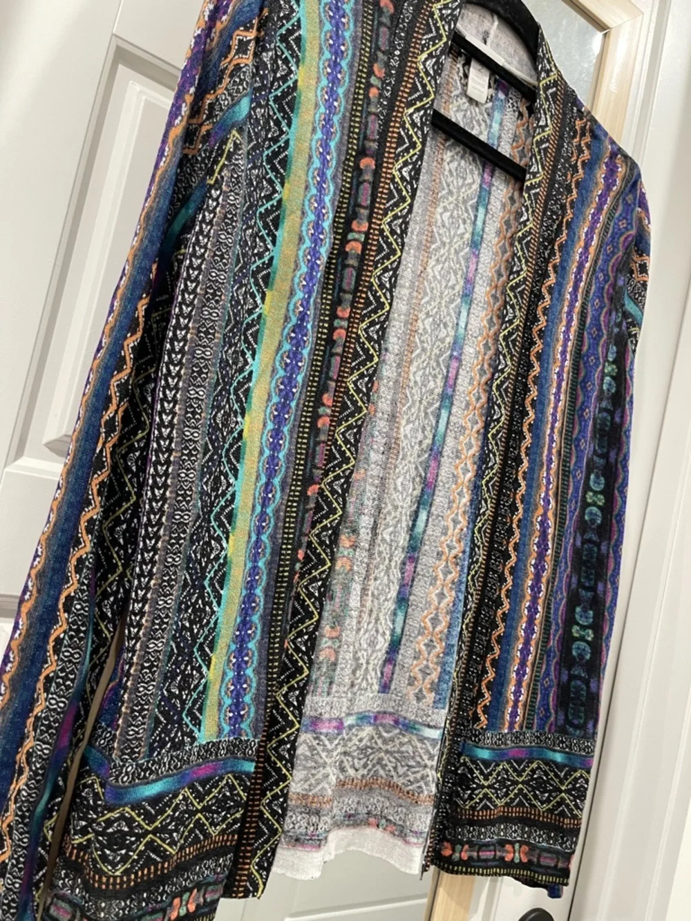 Chico's Black Knit Cardigan with Teal, Purple & Orange Accents - Picture 2 of 5